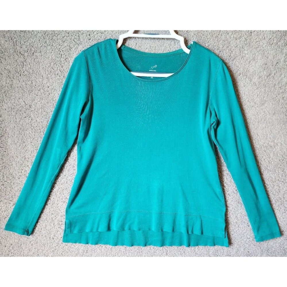 J Jill Women's Perfect Pima High-Low Long Sleeve Tee Shirt Top Blue Sz Petite XS